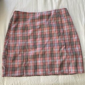 shein plaid pink black mini skirt